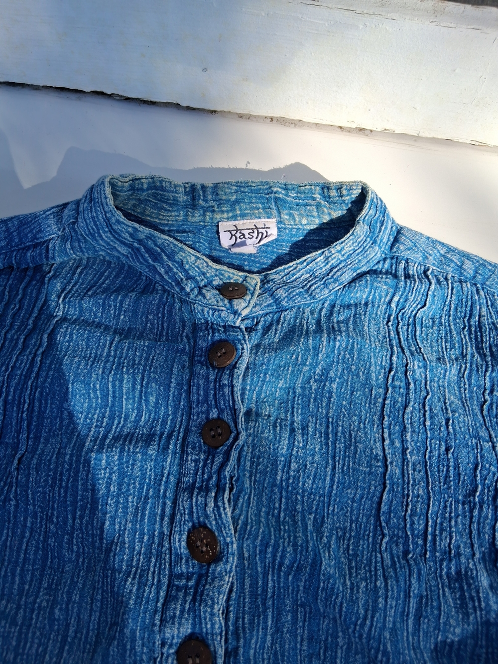 Blue Textured Button-Front Tunic - Picture 3 of 4